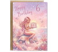 Hippowarehouse Happy Birthday pink mermaid 6 today Personalised Card A5 with envelope for him for her Funny Cards for Men and Women Blank inside option