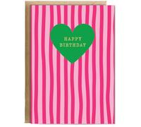Hippowarehouse Happy birthday pink striped green heart Personalised Card A6 with envelope for him for her Funny Cards for Men and Women Blank inside option