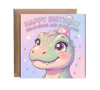 Hippowarehouse Happy Birthday roar-some and fabulous dinosaur Personalised Card. 15cm x 15cm with envelope for him for her Funny Cards for Men and Women Blank inside option