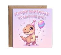 Hippowarehouse Happy Birthday roar-some girl cute dinosaur Personalised Card. 15cm x 15cm with envelope for him for her Funny Cards for Men and Women Blank inside option