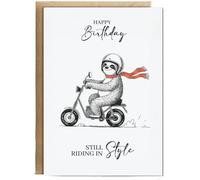 Hippowarehouse Happy birthday sloth still riding in style Personalised Card A6 with envelope for him for her Funny Cards for Men and Women Blank inside option