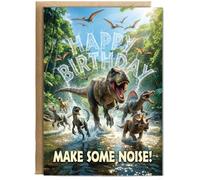 Hippowarehouse Happy Birthday T. rex, Velociraptors, Triceratops Personalised Card A6 with envelope for him for her Funny Cards for Men and Women Blank inside option