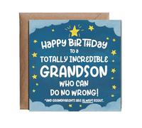 Hippowarehouse Happy Birthday to a totally incredible grandson who can do no wrong Personalised Card. 15cm x 15cm with envelope for him for her Funny Cards for Men and Women Blank inside option