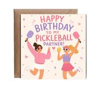 Hippowarehouse Happy Birthday to my pickleball partner Card - 15cm x 15cm with envelope for him for her Funny Cards for Mum Dad Sister Brother