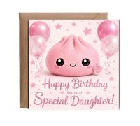 Hippowarehouse Happy Birthday to our special daughter, squishy pink glitter dumpling Personalised Card. 15cm x 15cm with envelope for him for her Funny Cards for Men and Women Blank inside option