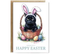 Hippowarehouse Happy Easter Black cat with bunny ears Personalised Card A6 with envelope for him for her Funny Cards for Men and Women Blank inside option