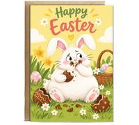 Hippowarehouse Happy Easter fat guilty bunny eating chocolate Card - A5 with envelope for him for her Funny Cards for Men and Women