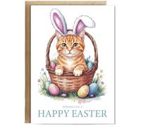 Hippowarehouse Happy Easter Ginger cat with bunny ears Personalised Card A6 with envelope for him for her Funny Cards for Men and Women Blank inside option