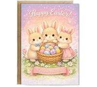 Hippowarehouse Happy Easter Grandchildren adorable bunnies Personalised Card A6 with envelope for him for her Funny Cards for Men and Women Blank inside option