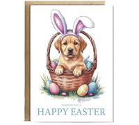 Hippowarehouse Happy Easter Labrador with bunny ears Personalised Card A6 with envelope for him for her Funny Cards for Men and Women Blank inside option