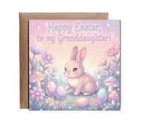 Hippowarehouse Happy Easter to my granddaughter magical kawaii bunny Personalised Card. 15cm x 15cm with envelope for him for her Funny Cards for Men and Women Blank inside option