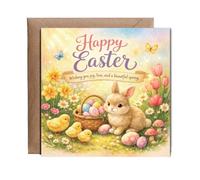 Hippowarehouse Happy Easter wishing you joy, love, and a beautiful spring Personalised Card. 15cm x 15cm with envelope for him for her Funny Cards for Men and Women Blank inside option