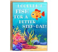 Hippowarehouse Happy Father's day I could fish for a better Step-Dad Personalised Card A5 with envelope for him for her Funny Cards for Men and Women Blank inside option