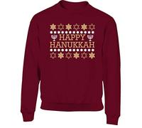 Hippowarehouse Happy Hanukkah kids children's unisex jumper sweatshirt pullover Maroon
