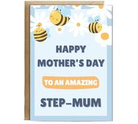 Hippowarehouse Happy mother's day to an amazing step-mum, bumble bee Personalised Card A6 with envelope for him for her Funny Cards for Men and Women Blank inside option