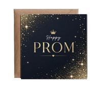 Hippowarehouse Happy Prom Night Card with Gold Sparkle Effect for Son or Daughter Personalised Card. 15cm x 15cm with envelope for him for her Funny Cards for Men and Women Blank inside option