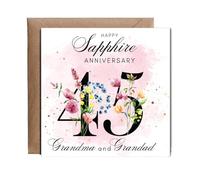Hippowarehouse Happy Sapphire anniversary grandma and grandad Personalised Card. 15cm x 15cm with envelope for him for her Funny Cards for Men and Women Blank inside option