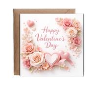 Hippowarehouse Happy Valentines Day Card 2D Pearls Hearts and Roses for Her Personalised Card. 15cm x 15cm with envelope for him for her Funny Cards for Men and Women Blank inside option