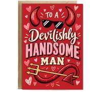 Hippowarehouse Happy Valentines day devilishly handsome man Card - A5 with envelope for him for her Funny Cards for Men and Women