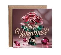 Hippowarehouse Happy Valentine's day Glass roses Personalised Card. 15cm x 15cm with envelope for him for her Funny Cards for Men and Women Blank inside option