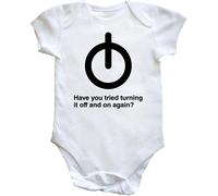 Hippowarehouse Have you tried turning it off and on again?Power button baby vest bodysuit (short sleeve) boys girls