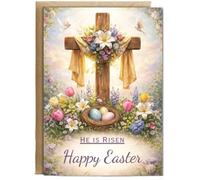 Hippowarehouse He is risen, Happy Easter cross with easter eggs Personalised Card A6 with envelope for him for her Funny Cards for Men and Women Blank inside option