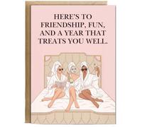 Hippowarehouse Here's to friendship, fun and a year that treats you well Personalised Card A5 with envelope for him for her Funny Cards for Men and Women Blank inside option