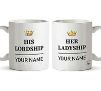 Hippowarehouse His Lordship her Ladyship Valentines Twin Pack Printed Mug Cup Ceramic 10oz