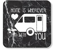 Hippowarehouse Home is wherever I am with you caravan pack of 2 coasters gloss finish durable backing 9cm x 9cm