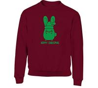 Hippowarehouse Hoppy Christmas - Bunny Rabbit Kids Children's Unisex Jumper Sweatshirt Pullover Maroon