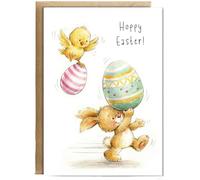 Hippowarehouse Hoppy Easter Card Bunny and Baby Duck Personalised Card A6 with envelope for him for her Funny Cards for Men and Women Blank inside option