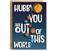 Hippowarehouse Hubby You Are Out Of This World Space Personalised Card A6 with envelope for him for her Funny Cards for Men and Women Blank inside option