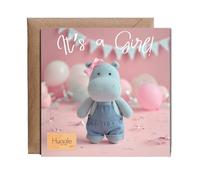 Hippowarehouse Huggle It's a Girl Personalised Card. 15cm x 15cm with envelope for him for her Funny Cards for Men and Women Blank inside option