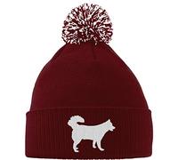 Hippowarehouse Husky Logo Embroidered Beanie Hat with Bobble Maroon