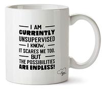 Hippowarehouse I Am Currently Unsupervised I Know, It Scares Me Too. But The Possibilities are Endless! Printed Mug Cup Ceramic 10oz
