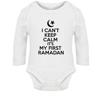 Hippowarehouse I Can't Keep Calm It's My First Ramadan Baby Vest Bodysuit (Long Sleeve) Boys Girls White
