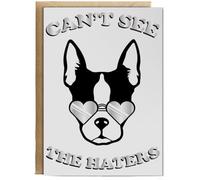 Hippowarehouse I Can't See The Haters Sassy French Bulldog Personalised Card A6 with envelope for him for her Funny Cards for Men and Women Blank inside option