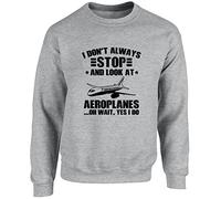 Hippowarehouse I Don't Always Stop and Look at Aeroplanes… Oh Wait Yes I Do Unisex Jumper Sweatshirt Pullover (Specific Size Guide in Description) Grey