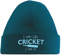 Hippowarehouse I Don't Like Cricket, I Love it Embroidered Beanie Hat Blue with Baby Blue Stitch