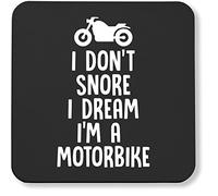 Hippowarehouse I don't snore I dream I'm a motorbike pack of 2 coasters gloss finish durable backing 9cm x 9cm