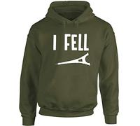 Hippowarehouse I Fell Tower Unisex Hoodie Hooded top (Specific Size Guide in Description) Olive Green