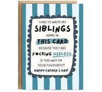 Hippowarehouse I had to write my siblings name in this card because they are useless funny father's day Personalised Card A5 with envelope for him for her Funny Cards for Men and Women Blank inside