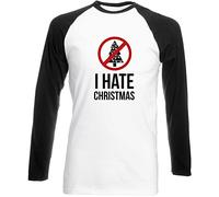 Hippowarehouse I Hate Christmas Anti Holiday Spirit Funny Sign Christmas Tree Announcement Unisex Long Sleeve Baseball Two Tone t-Shirt