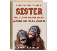 Hippowarehouse I laugh because you are my sister orangutans Personalised Card A5 with envelope for him for her Funny Cards for Men and Women Blank inside option