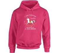 Hippowarehouse I Love Christmas Nearly as Much as I Love Horses Unisex Hoodie Hooded top (Specific Size Guide in Description) Fuchsia Pink