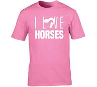 Hippowarehouse I Love Horses Unisex Short Sleeve t-Shirt (Specific Size Guide in Description) Pink