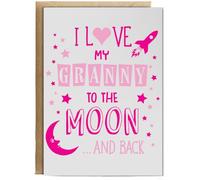 Hippowarehouse I Love My Granny to the Moon and Back (Pink) Birthday Card A5 Personalised with envelope for him for her Funny Cards for Men and Women Blank inside option