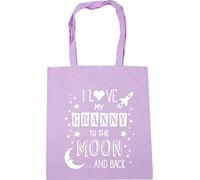 Hippowarehouse I Love My Granny to the Moon and Back (Pink) Tote Shopping Gym Beach Bag 42cm x38cm, 10 litres