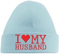 Hippowarehouse I Love My Husband Embroidered Beanie Hat Blue with Red Stitch