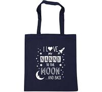Hippowarehouse I Love My Nanny to the Moon and Back (Blue) Tote Shopping Gym Beach Bag 42cm x38cm, 10 litres